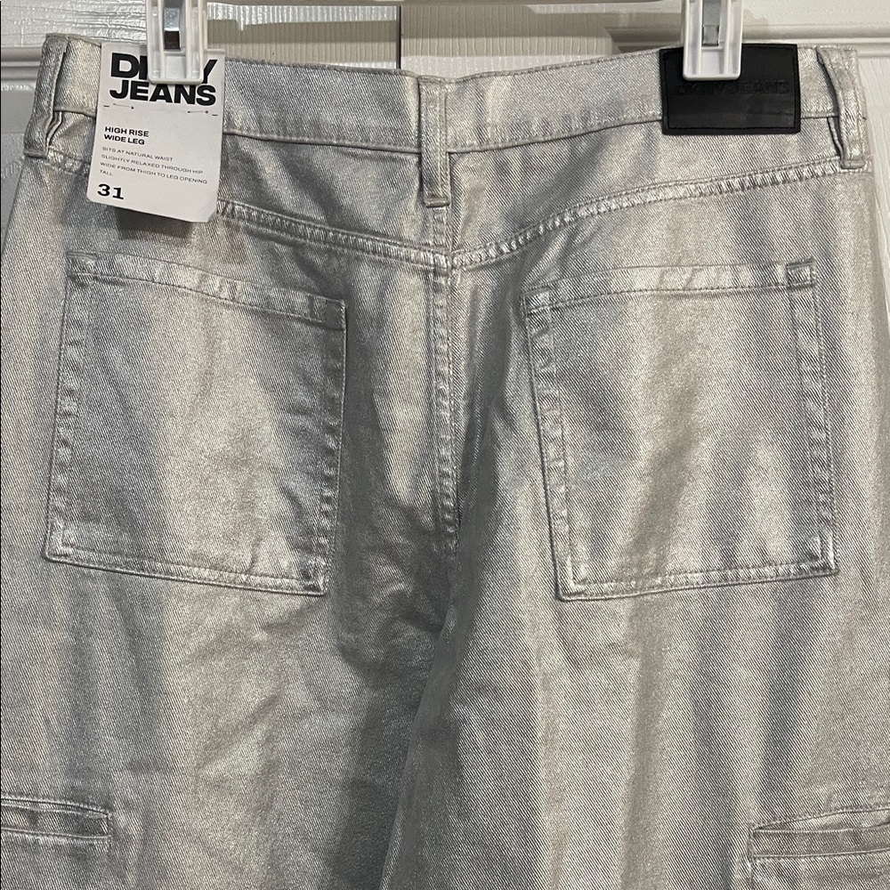 DKNY Metallic Silver Wide-Leg Trousers - Picture 4 of 8